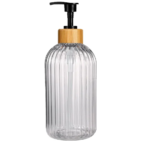Dozownik mydła 500 ml z drewnianym wzorem Transparent