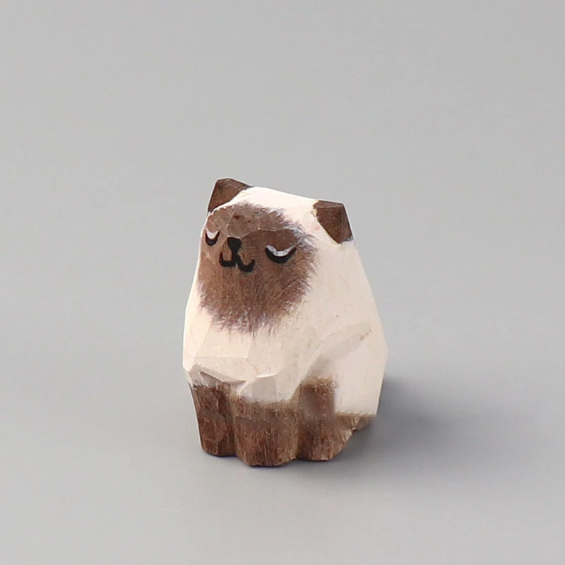 Drewniana rzeźbiona figurka kota i psa ręcznie malowana miniatura Głęboki niebieski