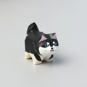 Drewniana rzeźbiona figurka kota i psa ręcznie malowana miniatura Jasnożółty