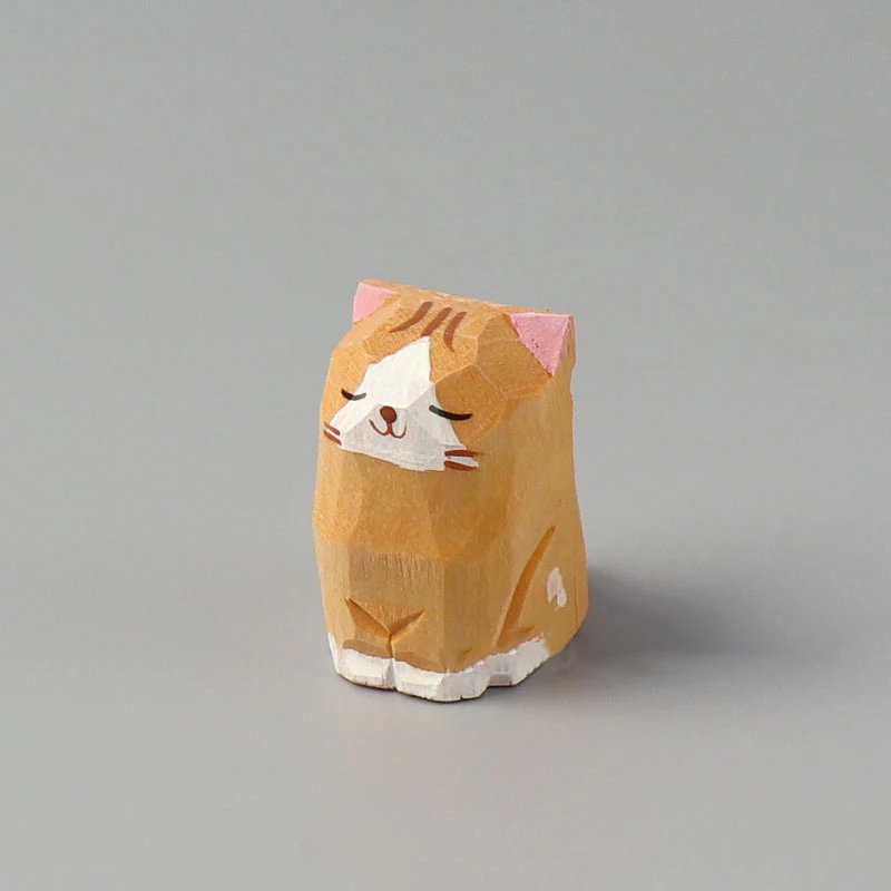 Drewniana rzeźbiona figurka kota i psa ręcznie malowana miniatura śliwka