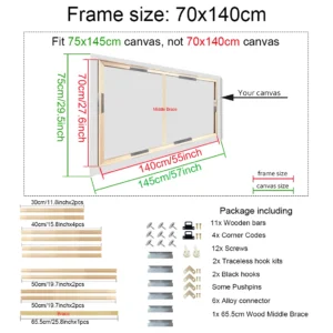 Drewniana rama do płótna dużego formatu – 70x140 cm i inne rozmiary Biały