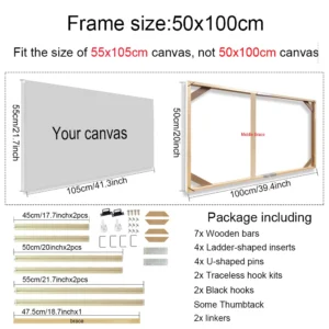 Drewniana rama do płótna malarskiego 45x95 50x100 cm – do obrazów i diamentowego malowania żółty