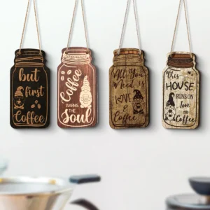 Drewniane tabliczki vintage z napisem Coffee — zestaw 4 sztuk Brązowy