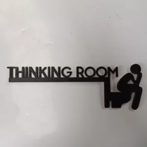 Drewniany znak na drzwi do toalety, zabawna tabliczka Thinking Room 