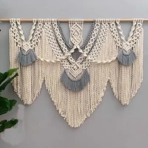 Duża makrama ścienna boho do salonu Szary