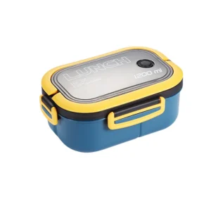 Dwupoziomowy lunchbox z przegródkami i sztućcami Niebieski