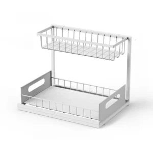 Dwupoziomowy organizer pod zlew, metalowy regał Biały