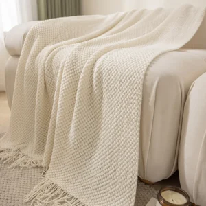 Dzianinowy koc Nordic retro narzuta na łóżko sofa ciepły miękki Niebieski