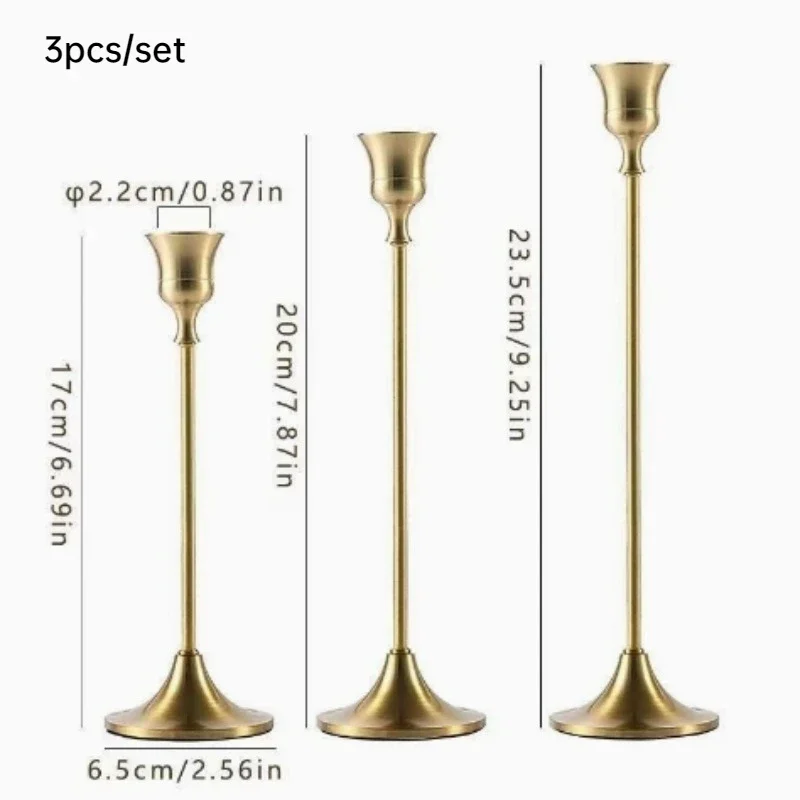 Elegancki metalowy świecznik stołowy vintage — 1 lub 3 szt. Biały