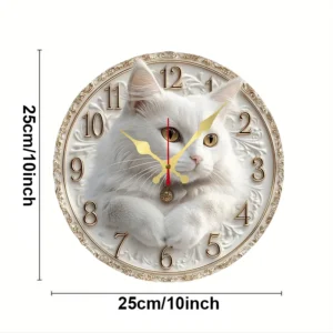 Elegancki zegar scienny z kotem drewniany okragly cichy 25 cm Wielo