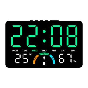 Elektroniczny zegar ścienny LED z temperaturą i sterowaniem głosowym 12/24H Biały