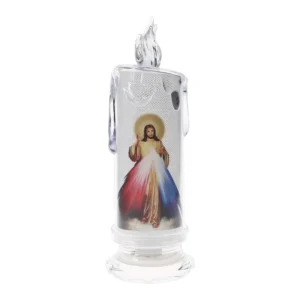 Elektryczna świeca LED modlitewna Jezus Maryja bezpłomieniowa Jasnozielony