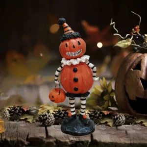 Żywiczna figurka Halloweenowa dynia z sową i czarnym kotem Pomarańczowy
