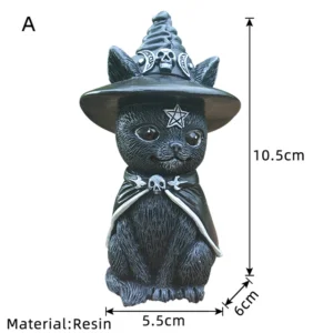 Figurka kota czarownicy na Halloween wiedźma gotycka ogród miniatura Jasnoszary