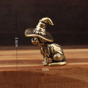Mosiężna figurka kota czarownika solidna retro ozdoba na biurko Jasnoszary