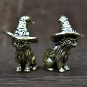 Figurka kota w stylu vintage z mosiądzu Jasnożółty