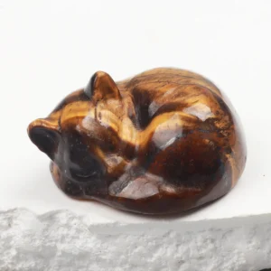 Figurka kota z kamienia naturalnego - kryształowa ozdoba Jasnożółty