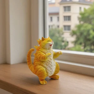 Figurka kota z żywicy na biurko żółty