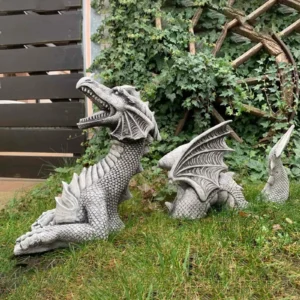 Figurka smoka z żywicy - gotycka rzeźba ogrodowa fantasy Biały