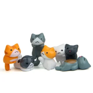 Figurki kota na szczęście do ogrodu i bonsai 6 szt. Jasnoszary