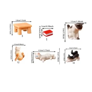 Figurki kotów vintage z żywicy — zestaw 6 miniaturek do ogrodu i dekoracji stołu Jasnozielony