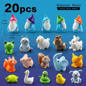 Miniaturowe figurki zwierząt 20 szt. – ozdoby do ogrodu wróżek Armijna zieleń
