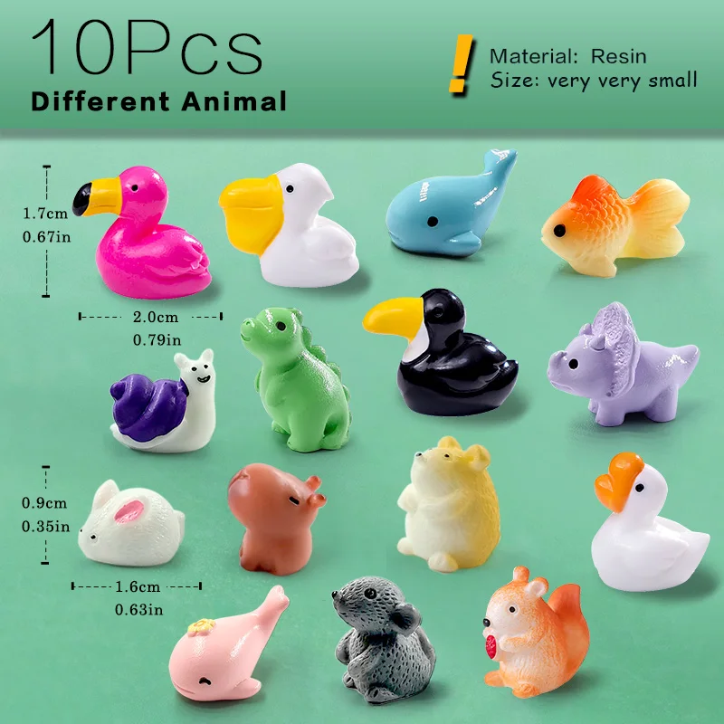 Miniaturowe figurki zwierząt do ogrodu wróżek 10 szt. Srebrny