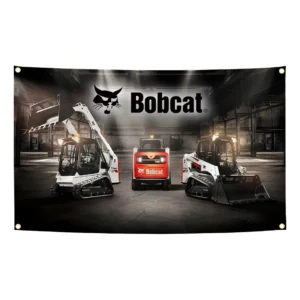 Flaga dekoracyjna z koparką Bobcat 90x150 cm Niebiesko biały paska