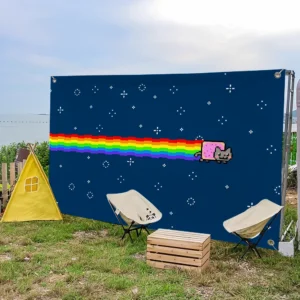 Flaga z kotem N-Nyan - dekoracja do pokoju i ogrodu Niebieski