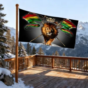 Flaga Lew Judy Rasta - dekoracja ścienna do pokoju Niebieski