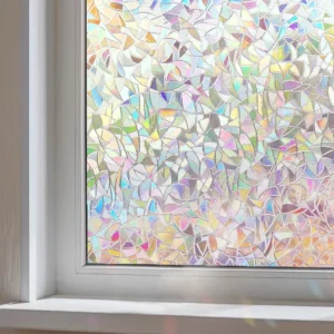 Folia okienna 3D witrażowa tęczowa statyczna do prysznica Beżowy