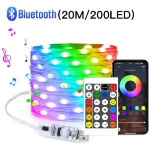 Girlanda LED RGBIC 20M USB Bluetooth sterowanie aplikacją do dekoracji imprezy Zielony