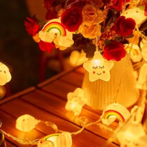 Girlanda LED z tęczą gwiazdkami i chmurką na baterie do pokoju Ciepły biały