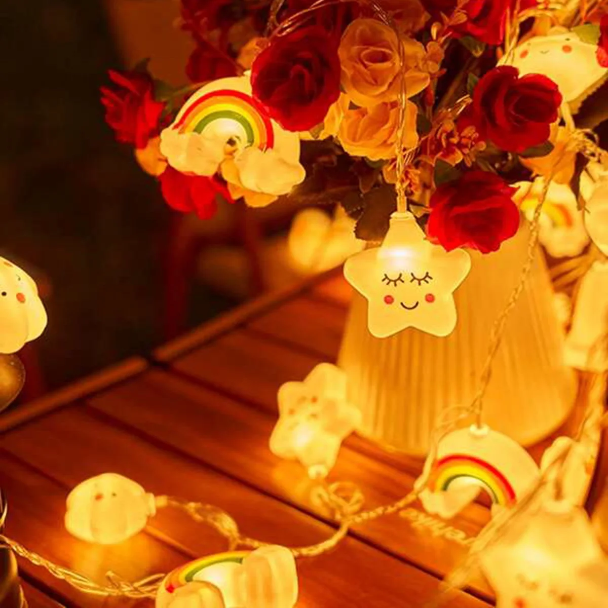Girlanda LED z tęczą gwiazdkami i chmurką na baterie do pokoju Ciepły biały