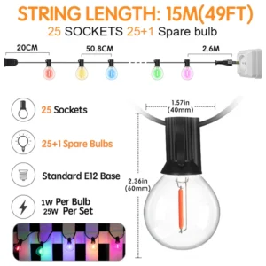 Girlanda żarówkowa G40 LED — dekoracja ogrodowa i weselna 220V Biały