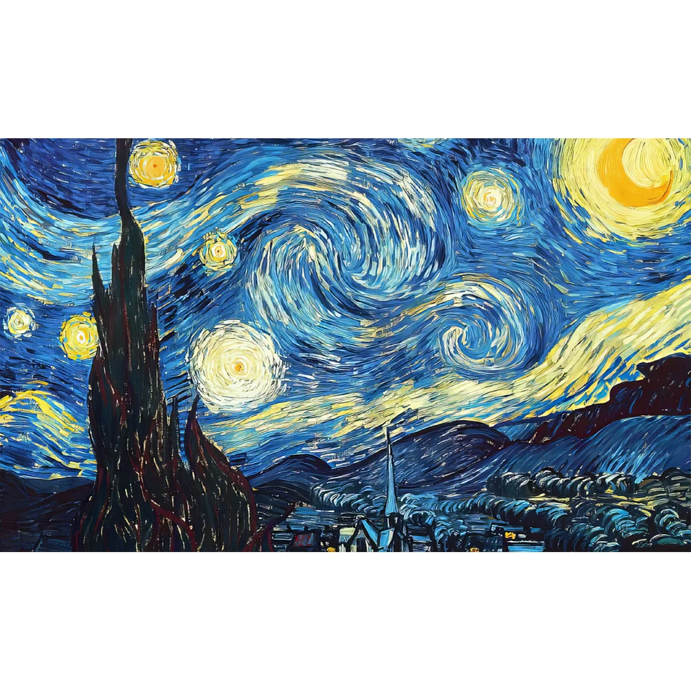 Gobelin Gwiaździsta Noc Van Gogh do pokoju Niebiesko biały paska