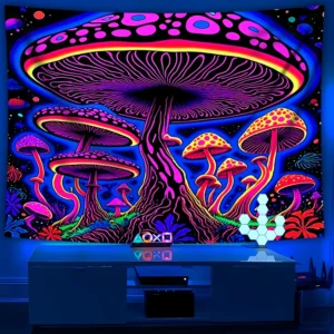 Gobelin psychodeliczny z grzybami UV do sypialni Morela
