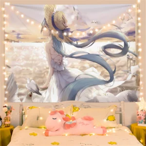 Gobelin ścienny kawaii japońska dziewczyna — dekoracja sypialni i pokoju Kolor