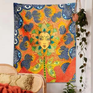 Gobelin ścienny psychodeliczny — kwiatowy dekor akademika i salonu Oliwekowa zielona