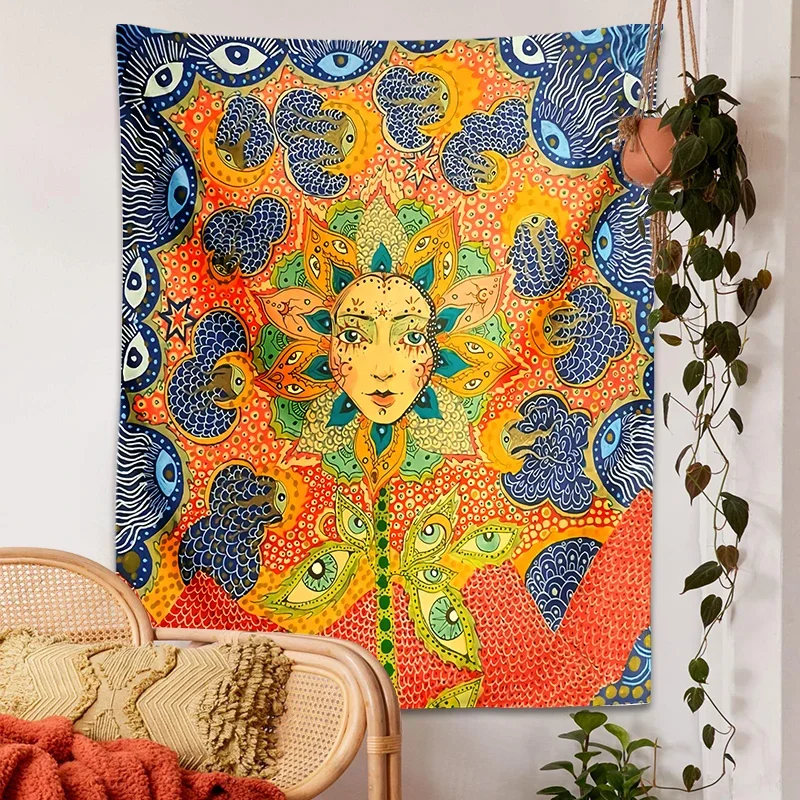 Gobelin ścienny psychodeliczny — kwiatowy dekor akademika i salonu Oliwekowa zielona