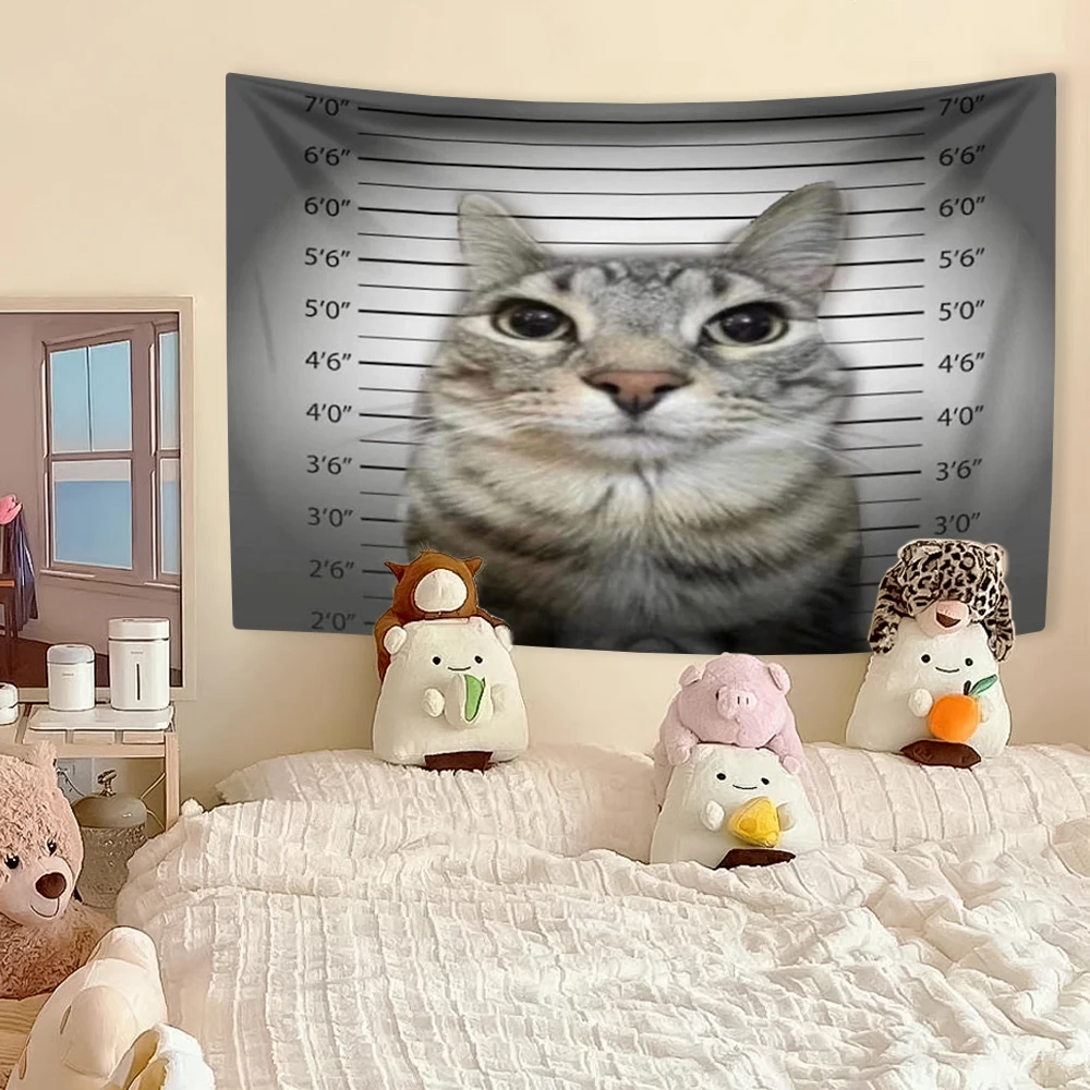 Gobelin śmieszny kot mem - dekoracja ściany Kawaii Kryształ