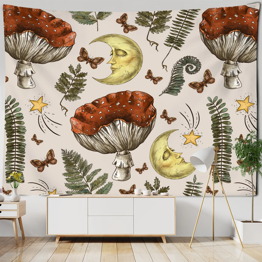 Gobelin vintage z grzybami i motywem czarownicy boho Czekolada
