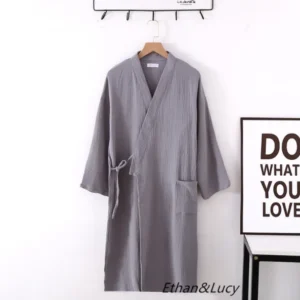 Kimono z bawełny muślinowej – szlafrok w stylu japońskim dla par Armijna zieleń