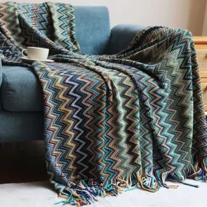 Koc boho aztecki geometryczny – narzuta etniczna na sofę i ścianę żółty
