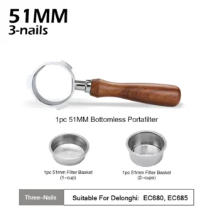 Kolba bez dna 51 mm do ekspresu Delonghi EC680 EC685 Beżowy