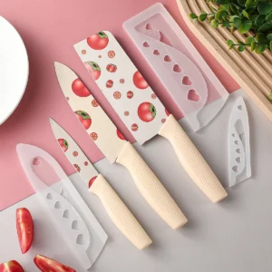 Zestaw 3 kolorowych noży kuchennych do warzyw i owoców Strawberry