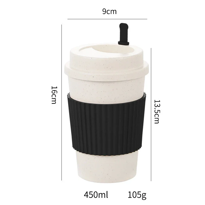 Kubek podróżny 450 ml z pokrywką ze słomy pszennej Czarny