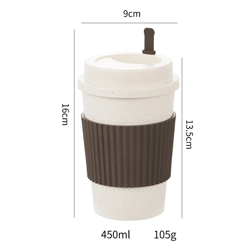 Kubek podróżny 450 ml z pokrywką ze słomy pszennej Pomarańczowy