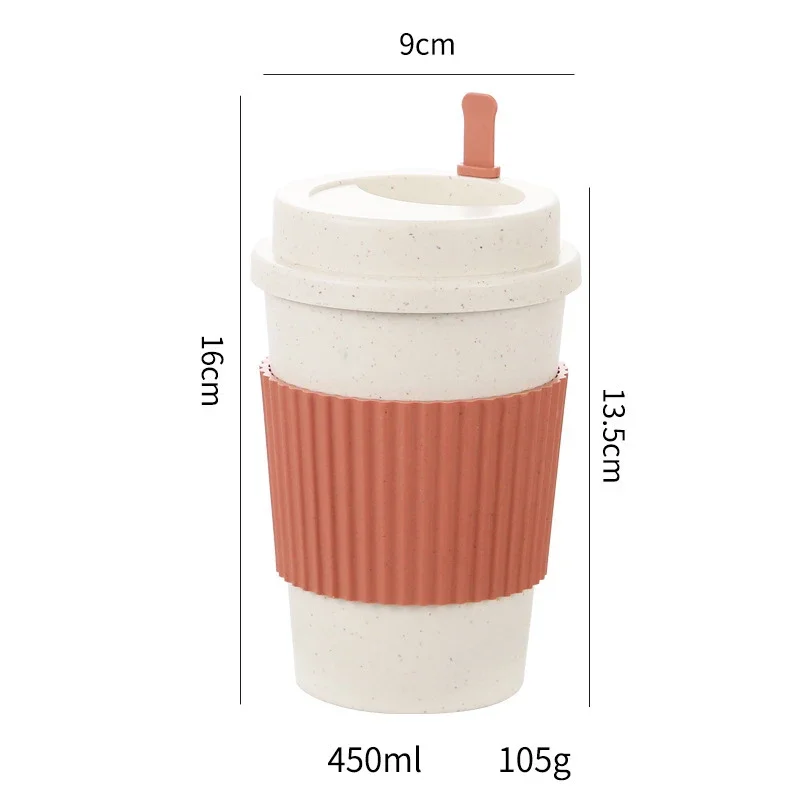 Kubek podróżny 450 ml z pokrywką ze słomy pszennej Różowy