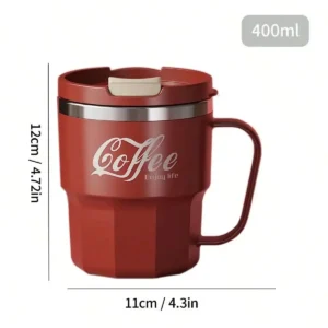 Kubek termiczny z pokrywką ze stali nierdzewnej dwuścienny 400 ml Czerwony
